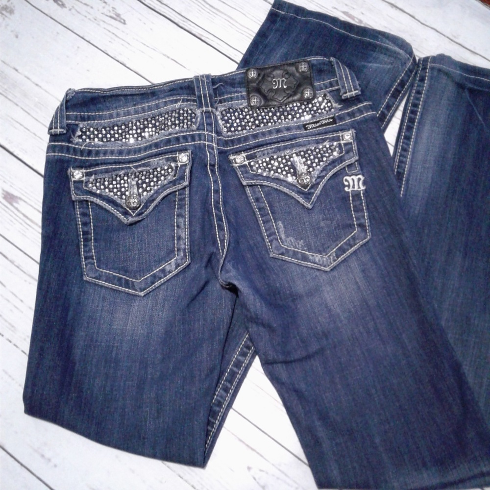 Miss Me Blue Boot Cut Jeans with Silver Accents